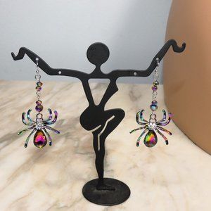Fun Sparkling Spider! Colorful Faceted Sparkles Spider Earrings